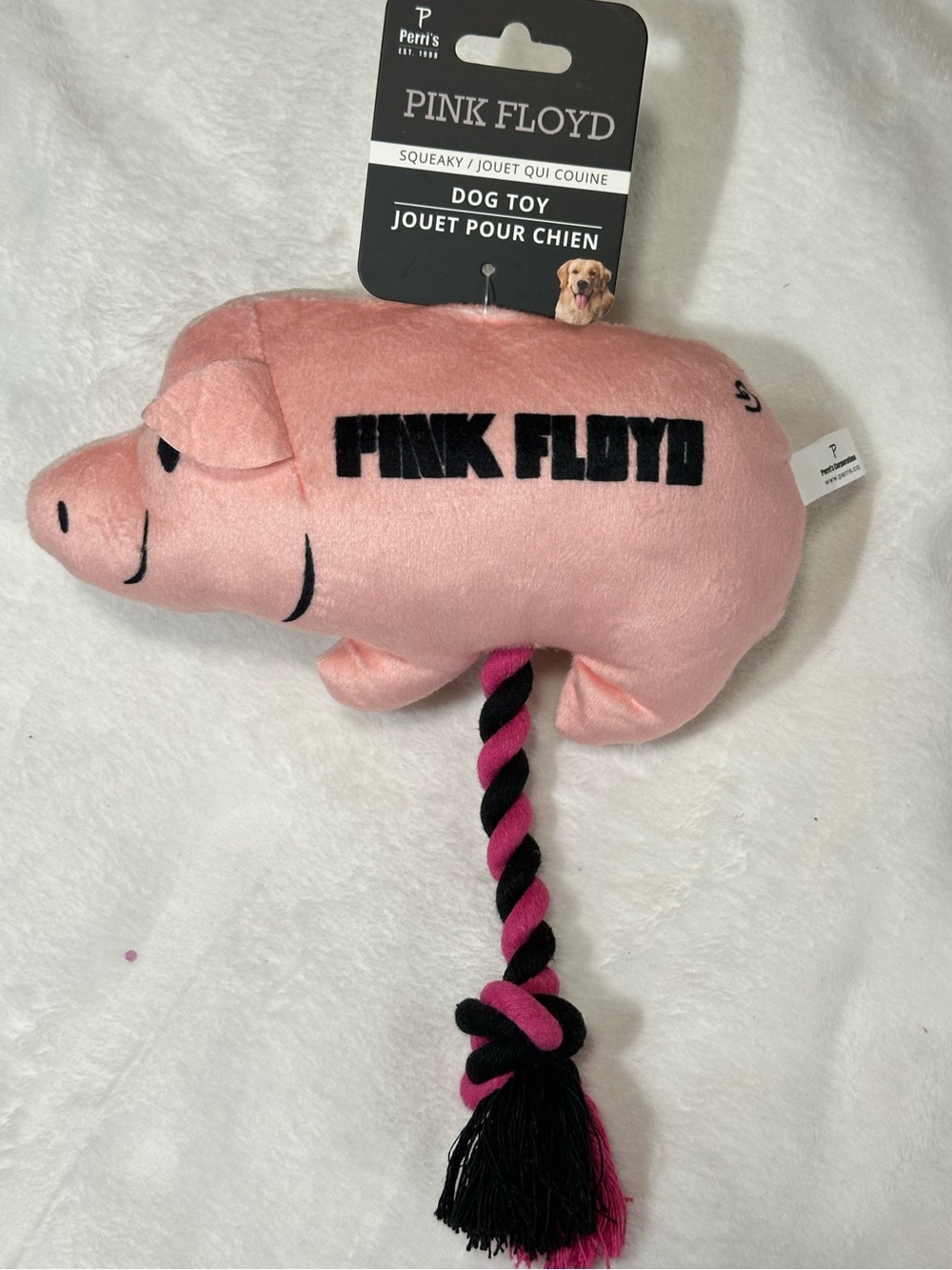 Perri's Pets Pink Floyd Flying Pig Squeaky Dog Toy Pull Rope Plush